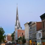 Warren St Hudson NY at dusk looking up town