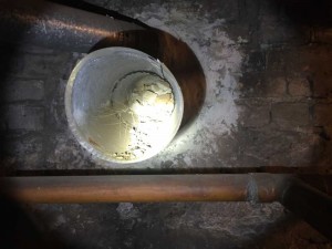 Vent pipe completely stuffed with debree