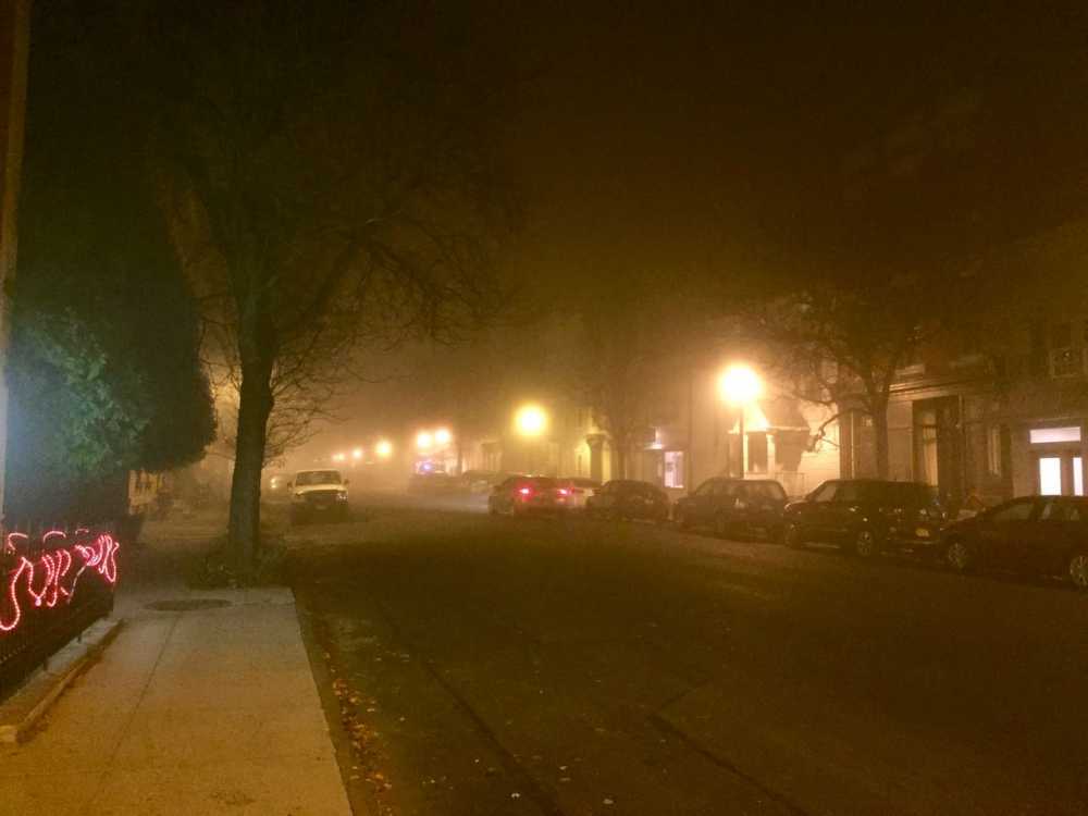 Foggy, temp around 35 degrees